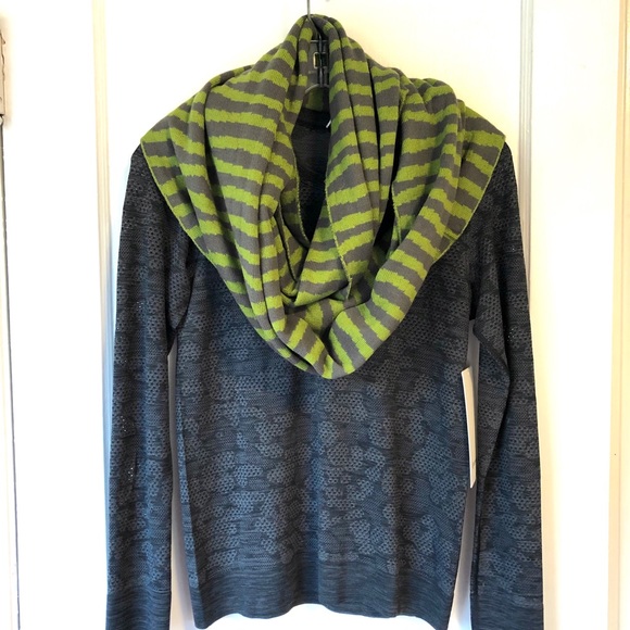 Tickled Pink Accessories - Striped Knit Infinity Scarf - Dark Grey and Green